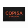Tapete de entrada personalizado preto com o logótipo COPISA Portugal impresso a laranja e rebordo de borracha, visto de cima