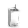 Lava-mãos em aço inox com pedal duplo e porta amovível profissional.