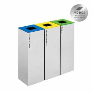 Ecoponto inox 3 separadores para empresas com sistema de reciclagem eficiente e design profissional