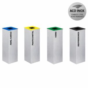 Ecoponto Individual Inox 44L com 4 opções de separadores coloridos para reciclagem