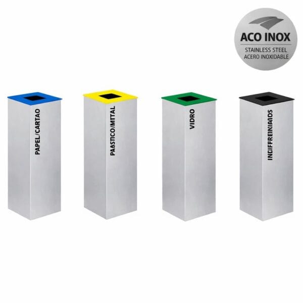 Ecoponto Individual Inox 44L com 4 opções de separadores coloridos para reciclagem
