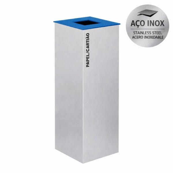 Ecoponto Individual Inox 44L com separador azul para reciclagem de papel e cartão