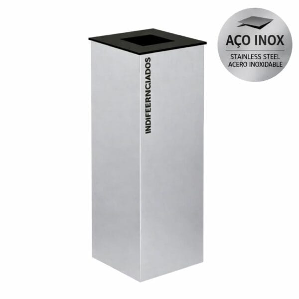 Ecoponto Individual Inox 44L com separador preto para resíduos indiferenciados