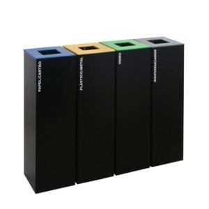 Ecoponto Individual para Empresas em preto com 4 separadores coloridos e 176 litros de capacidade.