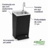 Lava-mãos inox com pedal Série Black, acabamento epóxi preto mate, torneira em aço inoxidável e acionamento por pedal