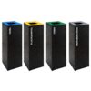 Mostruário de cores disponíveis para a tampa do ecoponto individual preto: azul, amarelo, verde e cinzento