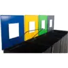 Sistema de aros metálicos internos para fixação de sacos no ecoponto de 4 fluxos.