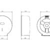 Dimensões do dispensador papel higiénico jumbo anónimo com esquema técnico para instalação em parede