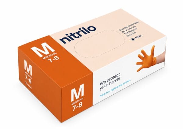 Caixa de luvas nitrilo laranja 8.5g descartáveis com 50 unidades
