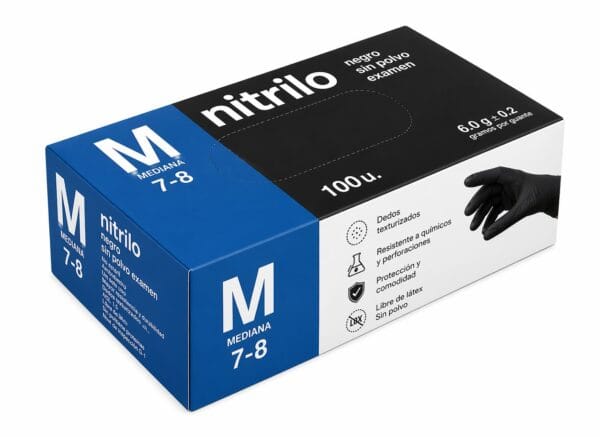 Caixa de luvas nitrilo pretas 6.0g descartáveis com 100 unidades