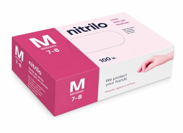 Caixa de luvas nitrilo rosa 3.5g descartáveis com 100 unidades