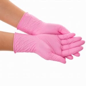 Luvas nitrilo rosa descartáveis com boa aderência e ajuste nas mãos