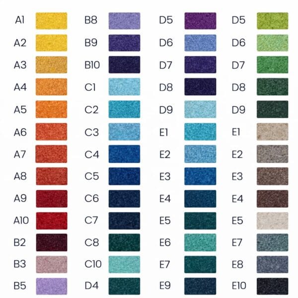 Cores disponíveis para tapete personalizado ABRAMO com várias opções de acabamento