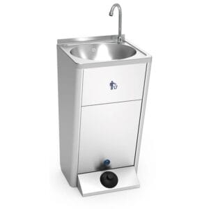 Lava-mãos portátil inox com acesso fácil à limpeza interior e ao lixo integrado