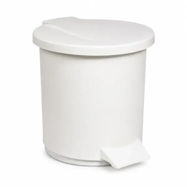 Balde do lixo redondo branco com pedal 6L, balde interior amovível, Abramo