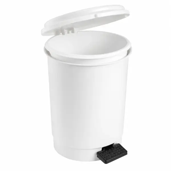 Balde do lixo redondo branco com pedal 6L, balde interior preto, Abramo