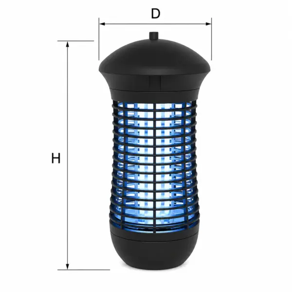 Diagrama de dimensões do exterminador de insetos elétrico preto: diâmetro 160 mm, altura 350 mm