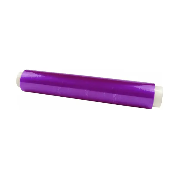 Rolo de película aderente alimentar 45 cm x 300 m em PVC translúcido lilás para restauração e hotelaria